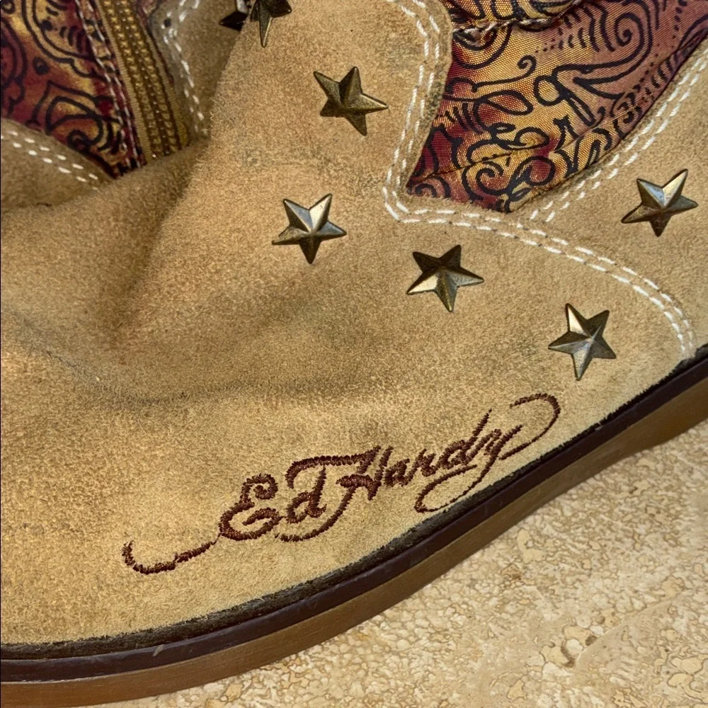 Ed Hardy Fleece Boots, women, 6 EUC Iconic Tattoo 